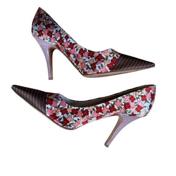 Louis Vuitton Multicolor Floral Print Satin Pointed Toe Pumps Heels Size 39 - Picture 5 of 12